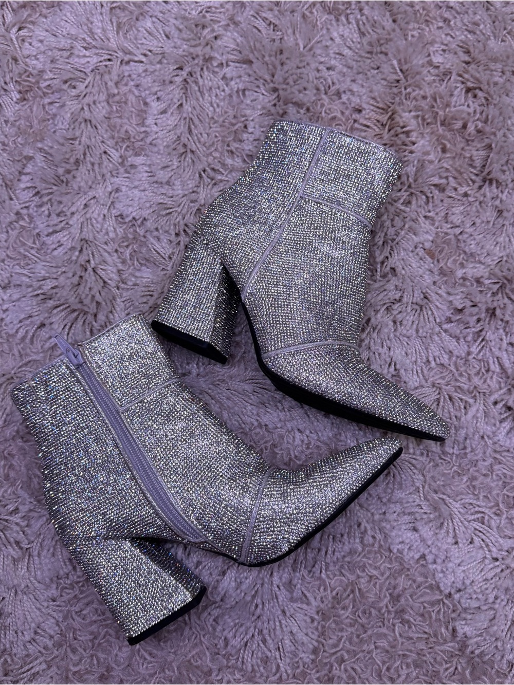 A New Day Silver Rhinestone Pointed Toe Block Heel Ankle Boots Size 6